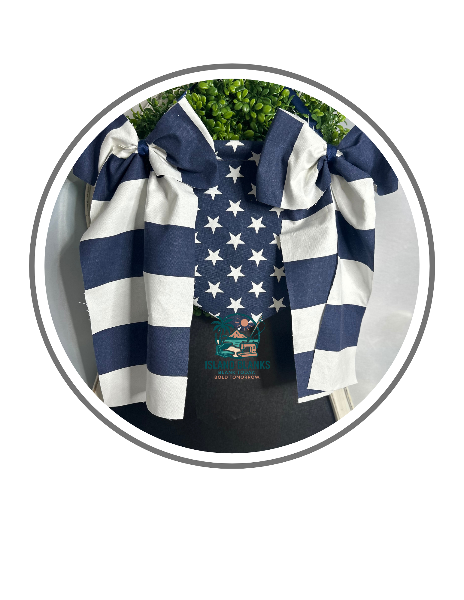 Blue Stars and Stripe Banner with Bow - 4th of July/Patriot