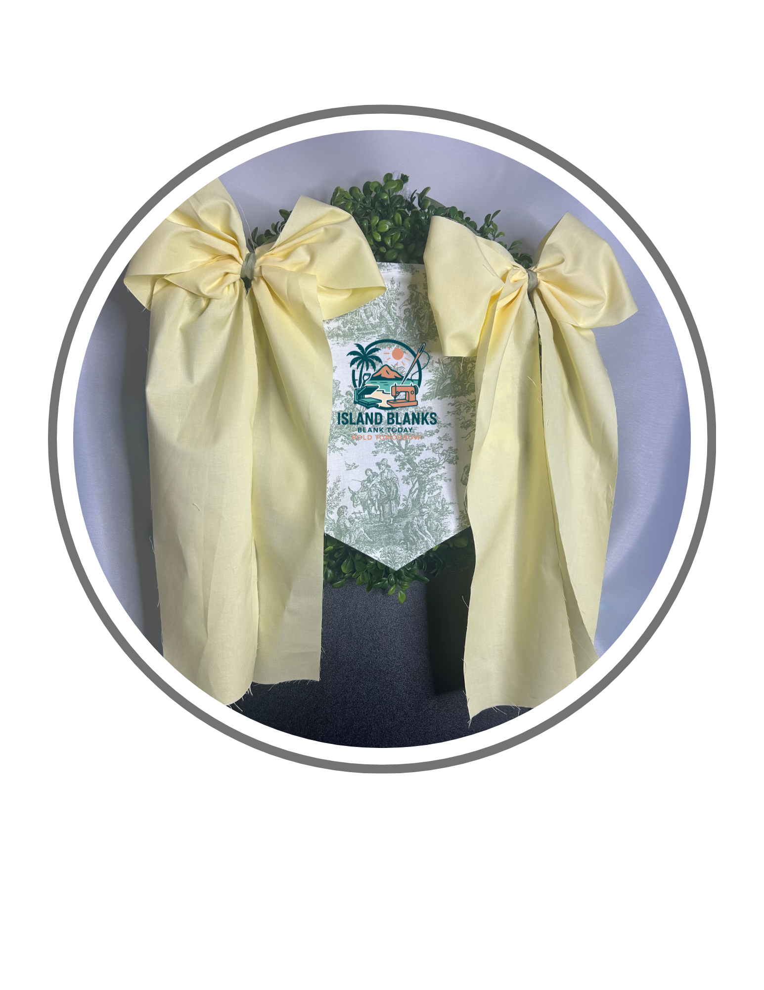 Yellow and Toile Sage Banner with Ties