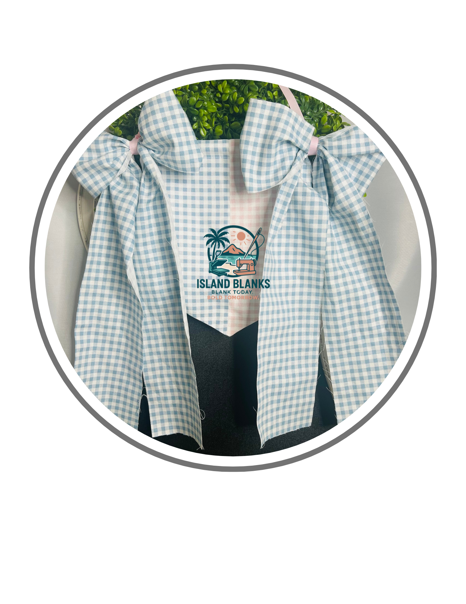 French Toile Pink and Blue Two Tone Banner with Ties