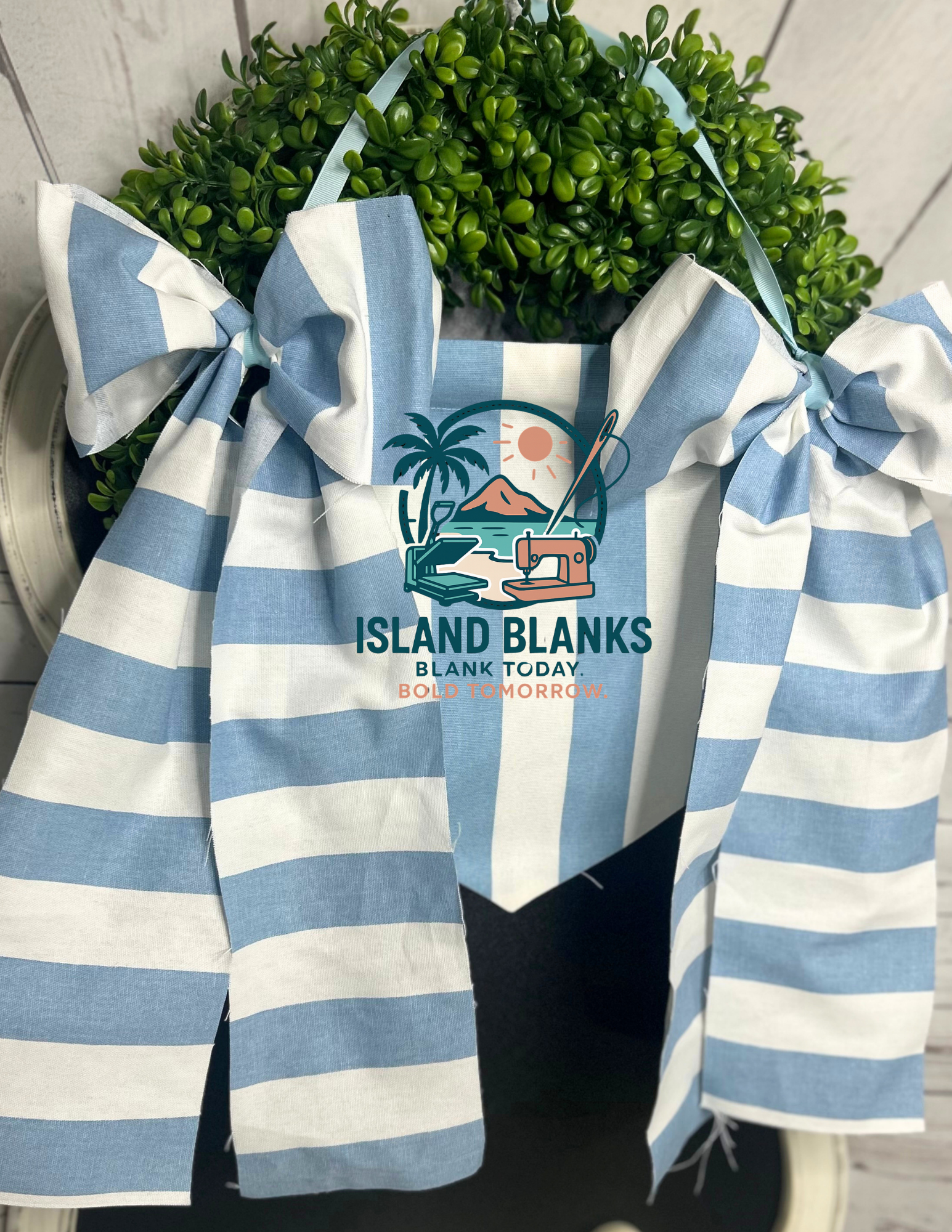 Horizontal Stripe Cotton Banner with Oversize Ties and Ribbon