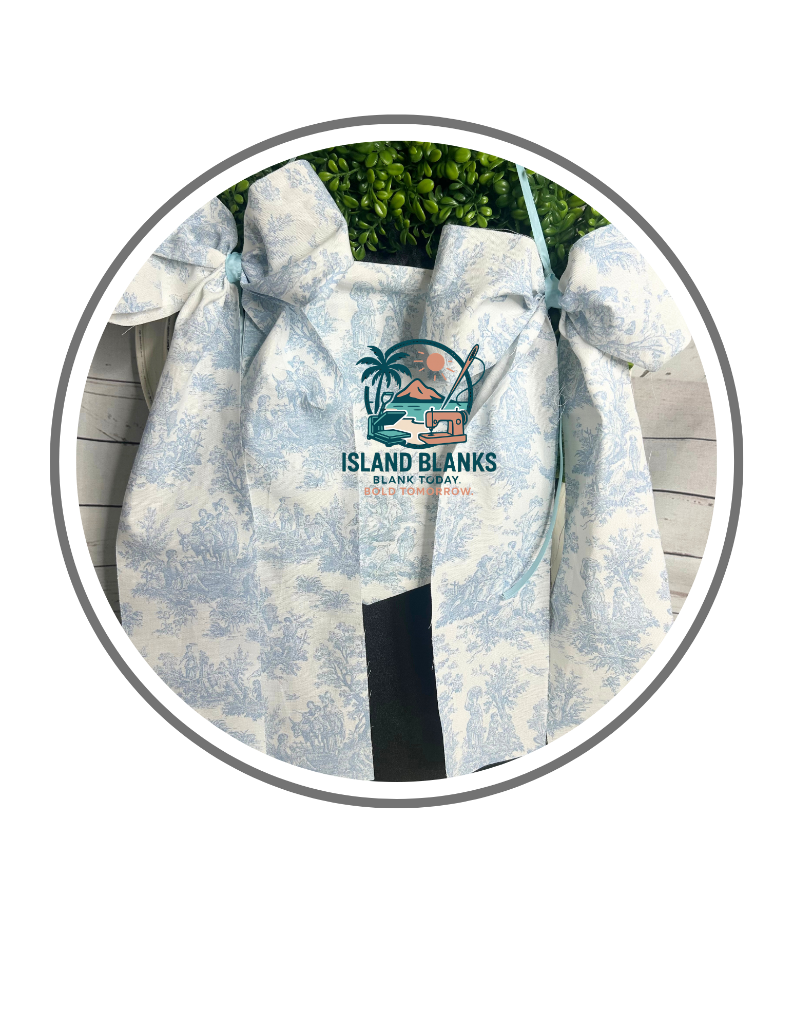 French Toile Cotton Banner with Oversize Ties and Ribbon