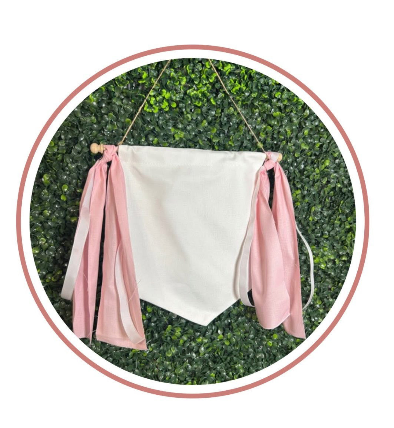 White Canvas Cotton Banner with Plain Cotton Ties and Ribbon