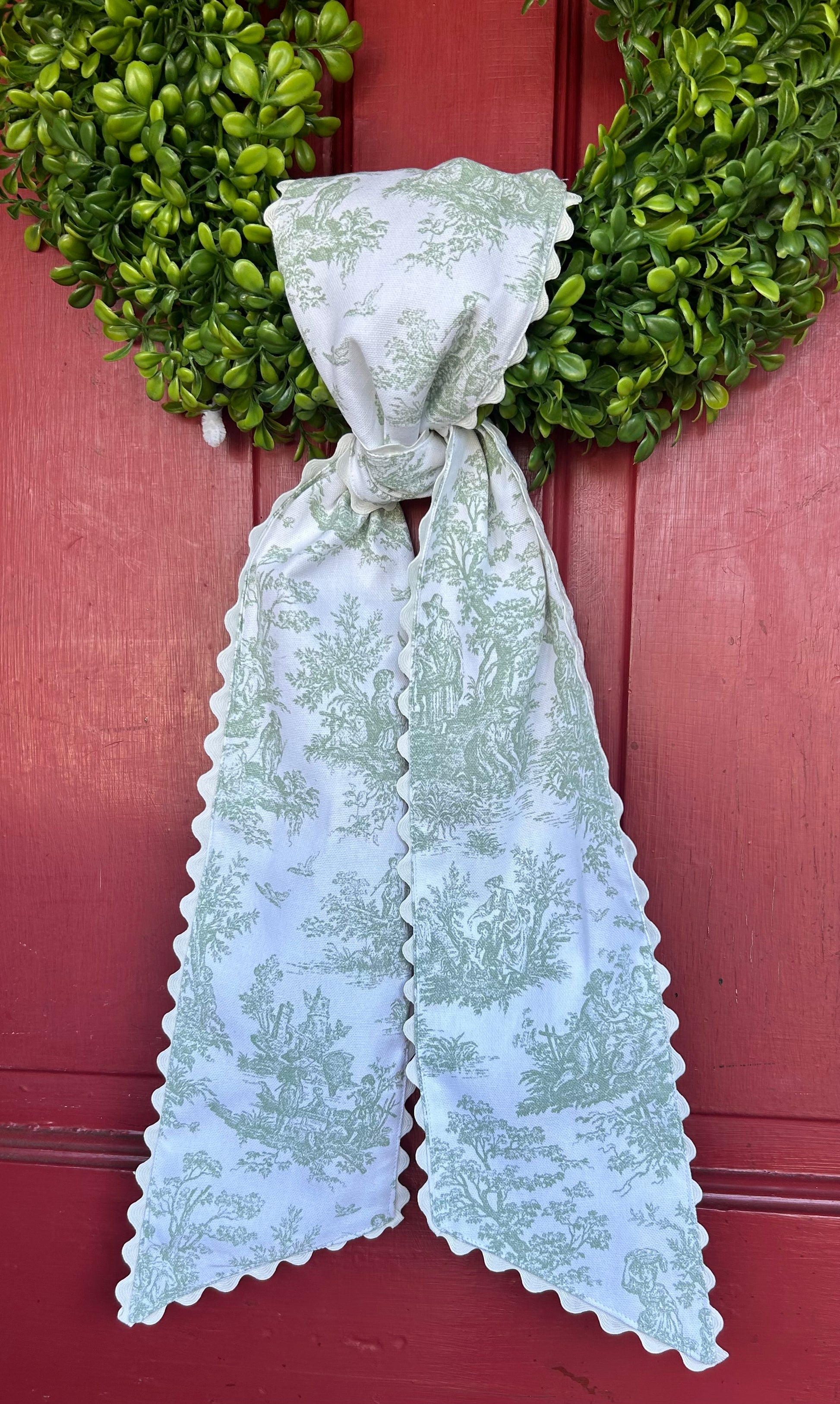 Sage French toile Wreath sash with Ric Rac - Limited Edition