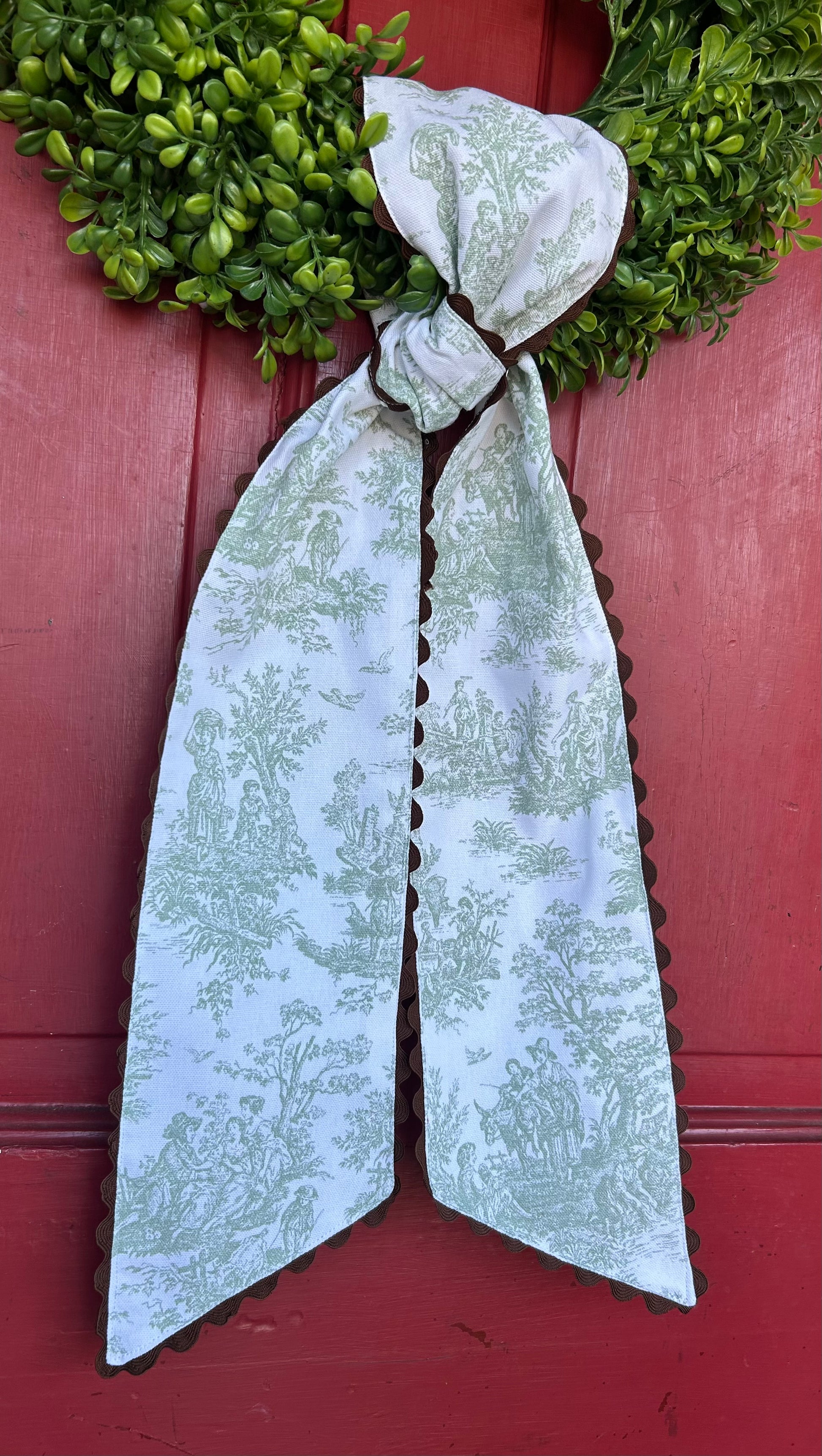 Sage French toile Wreath sash with Ric Rac - Limited Edition
