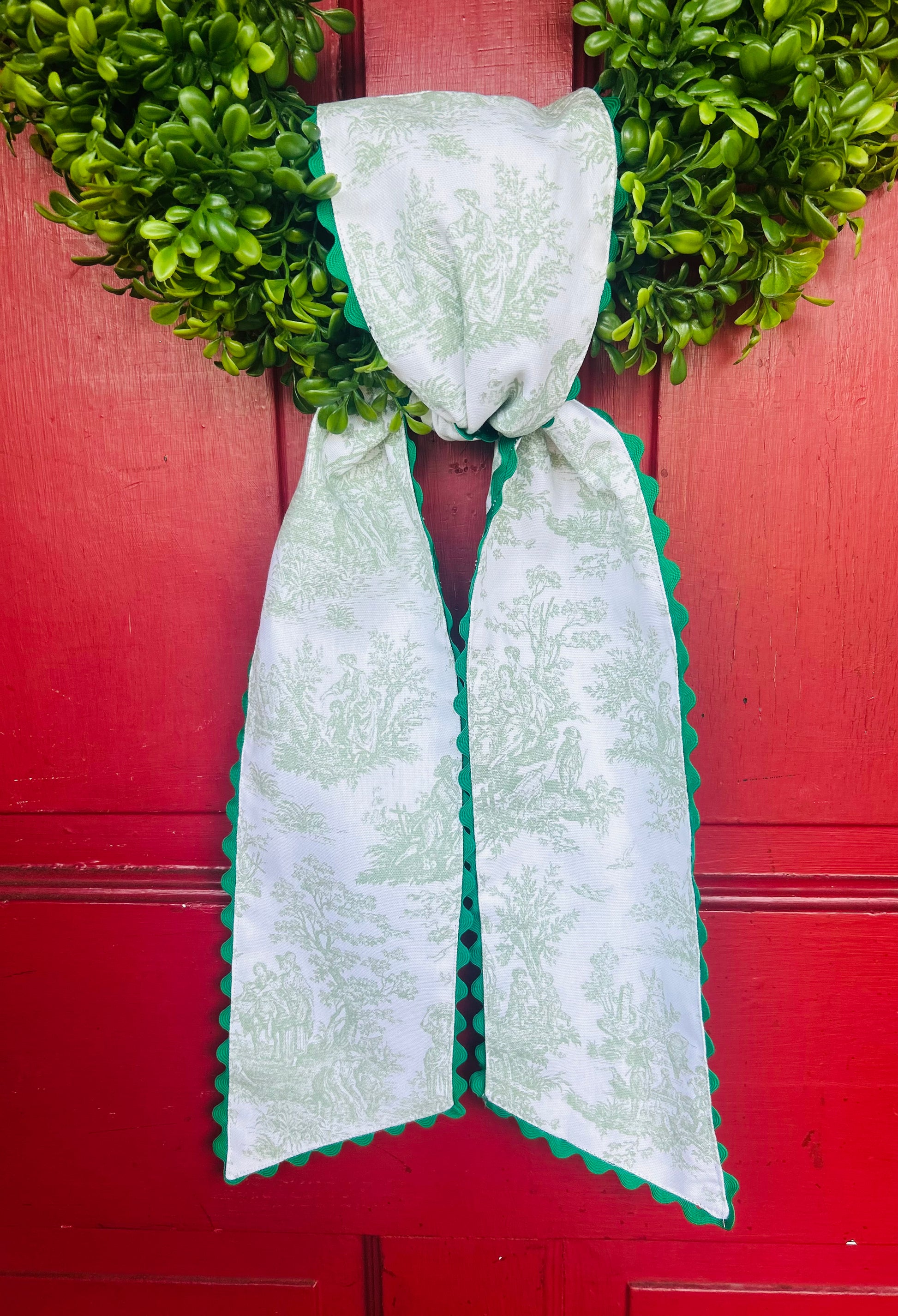 Sage French toile Wreath sash with Ric Rac - Limited Edition