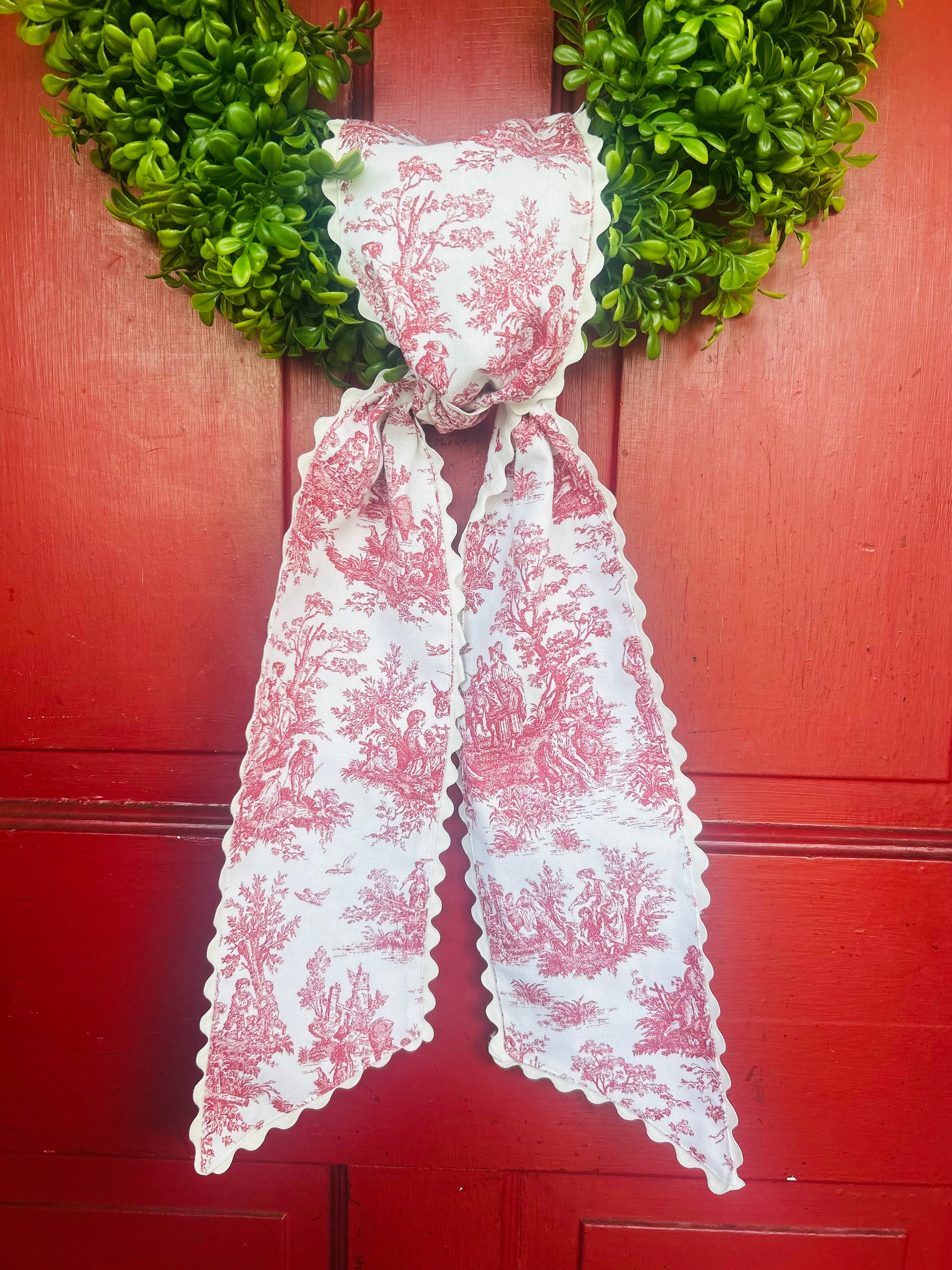 Red French toile Wreath sash with Ric Rac - Limited Edition