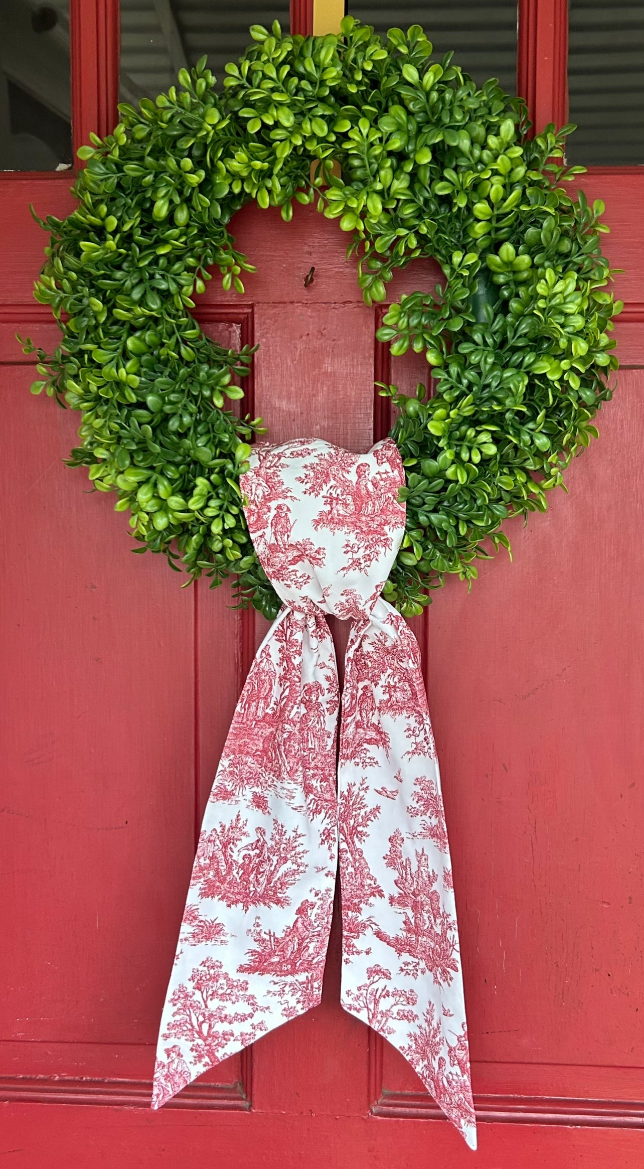 Red Christmas French Toile Cotton Wreath Sash