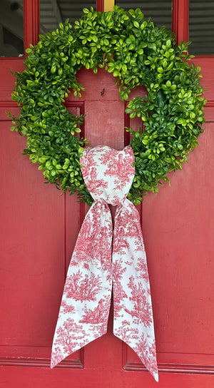Red Christmas French Toile Cotton Wreath Sash
