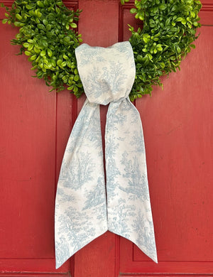 Blue French Toile Cotton Wreath Sash