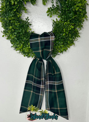 Green Holiday Plaid Cotton Wreath Sash-Discontinued