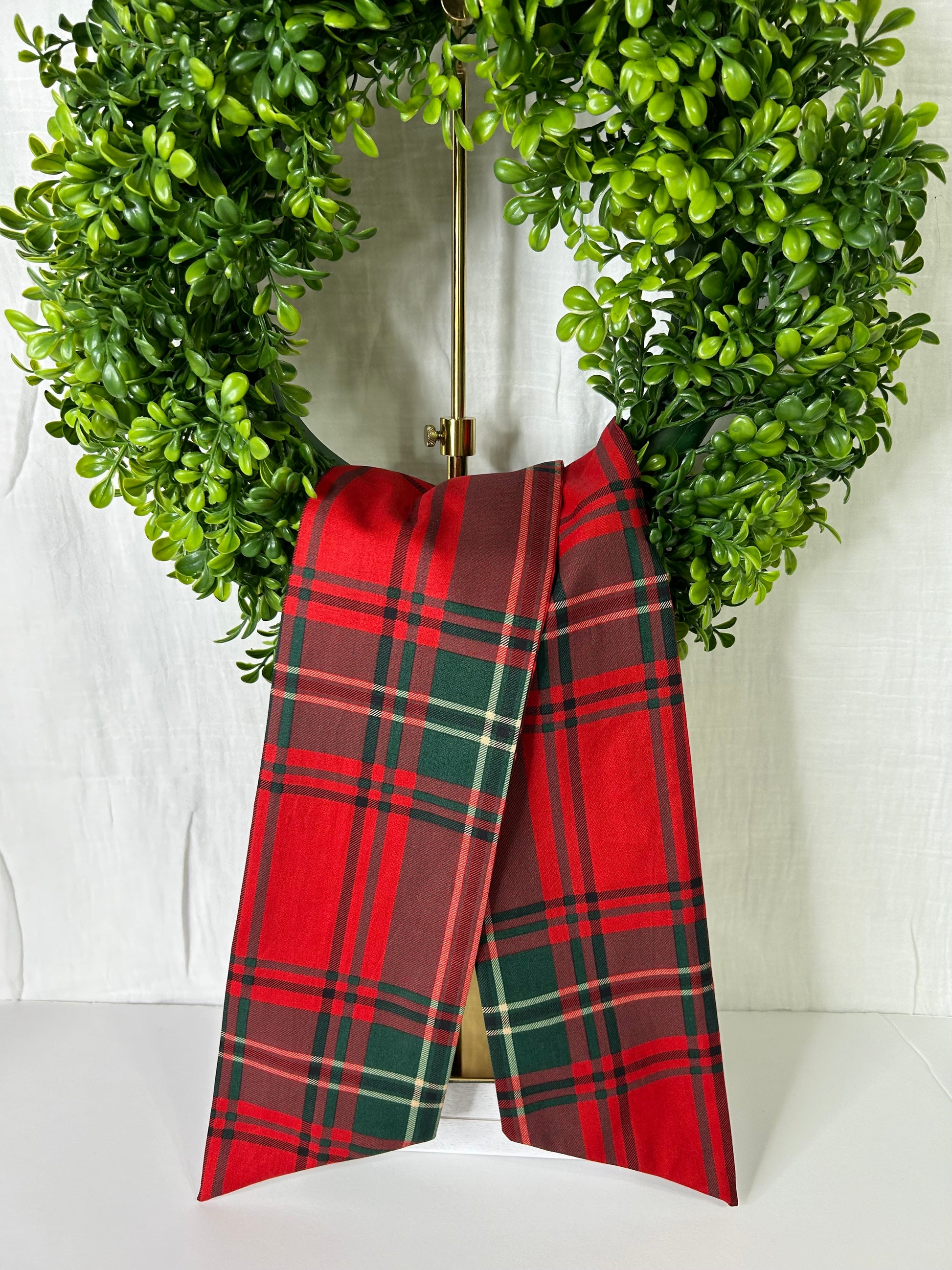 Red Holiday Christmas Plaid Cotton Wreath Sash-Discontinued
