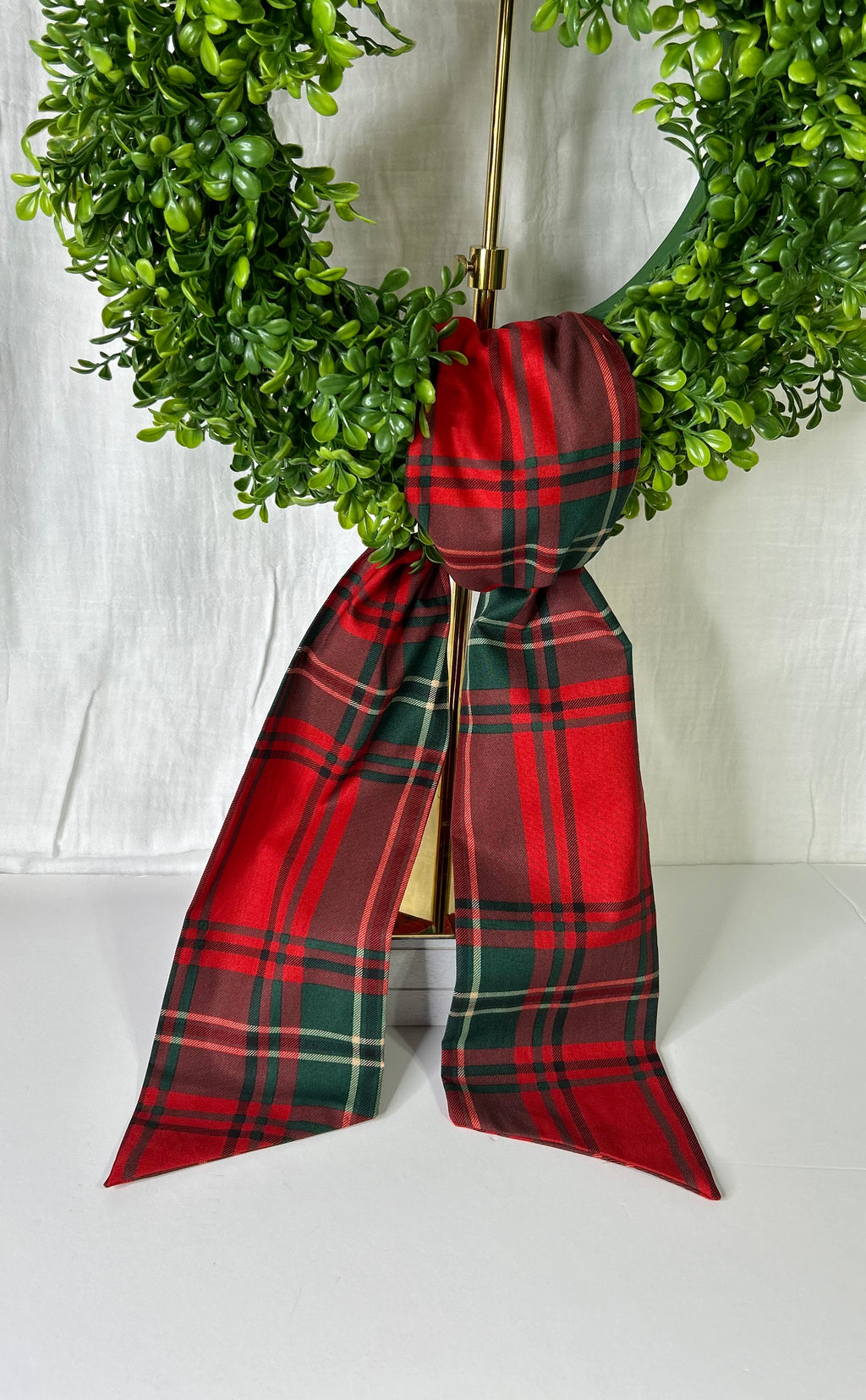 Red Holiday Christmas Plaid Cotton Wreath Sash-Discontinued