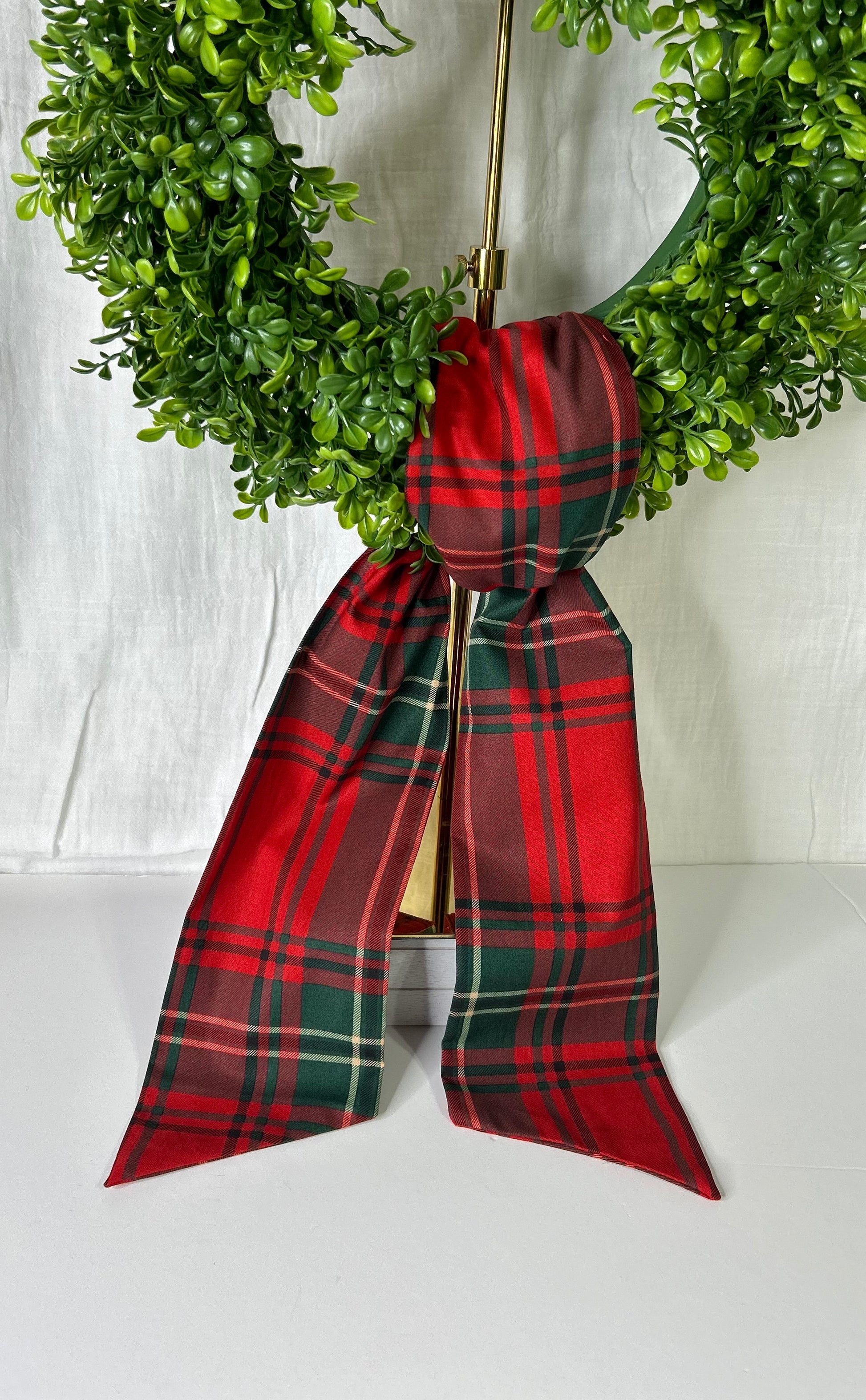 Red Holiday Christmas Plaid Cotton Wreath Sash-Discontinued
