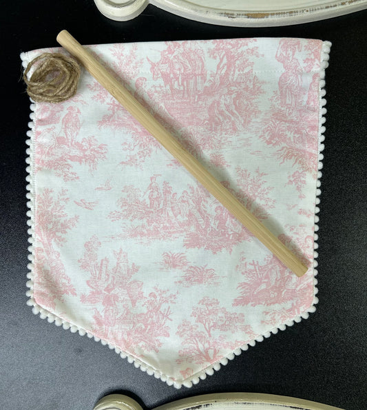 French Toile Cotton Banner with Pom pom