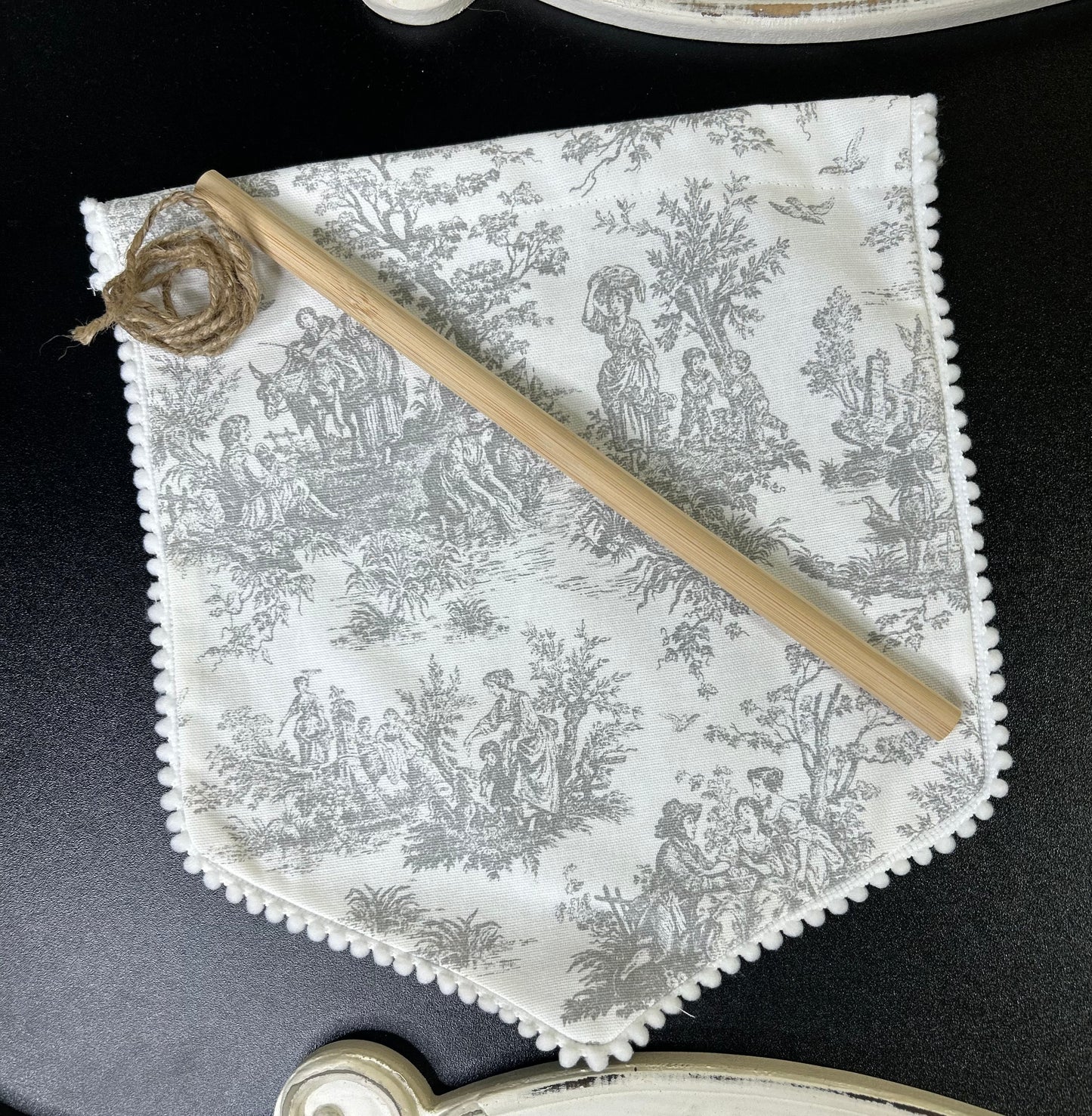 Pre Order French Toile Cotton Banners with Pom Pom