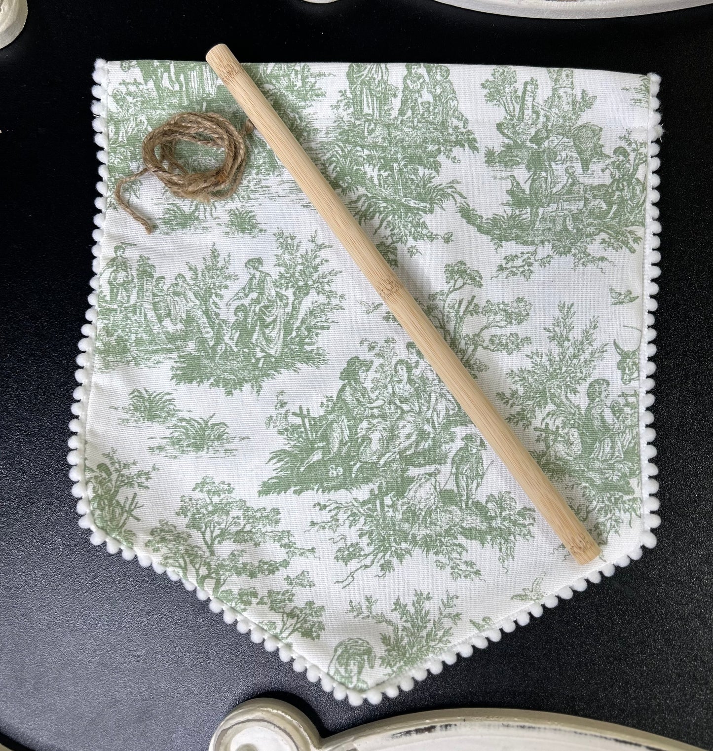 Pre Order French Toile Cotton Banners with Pom Pom