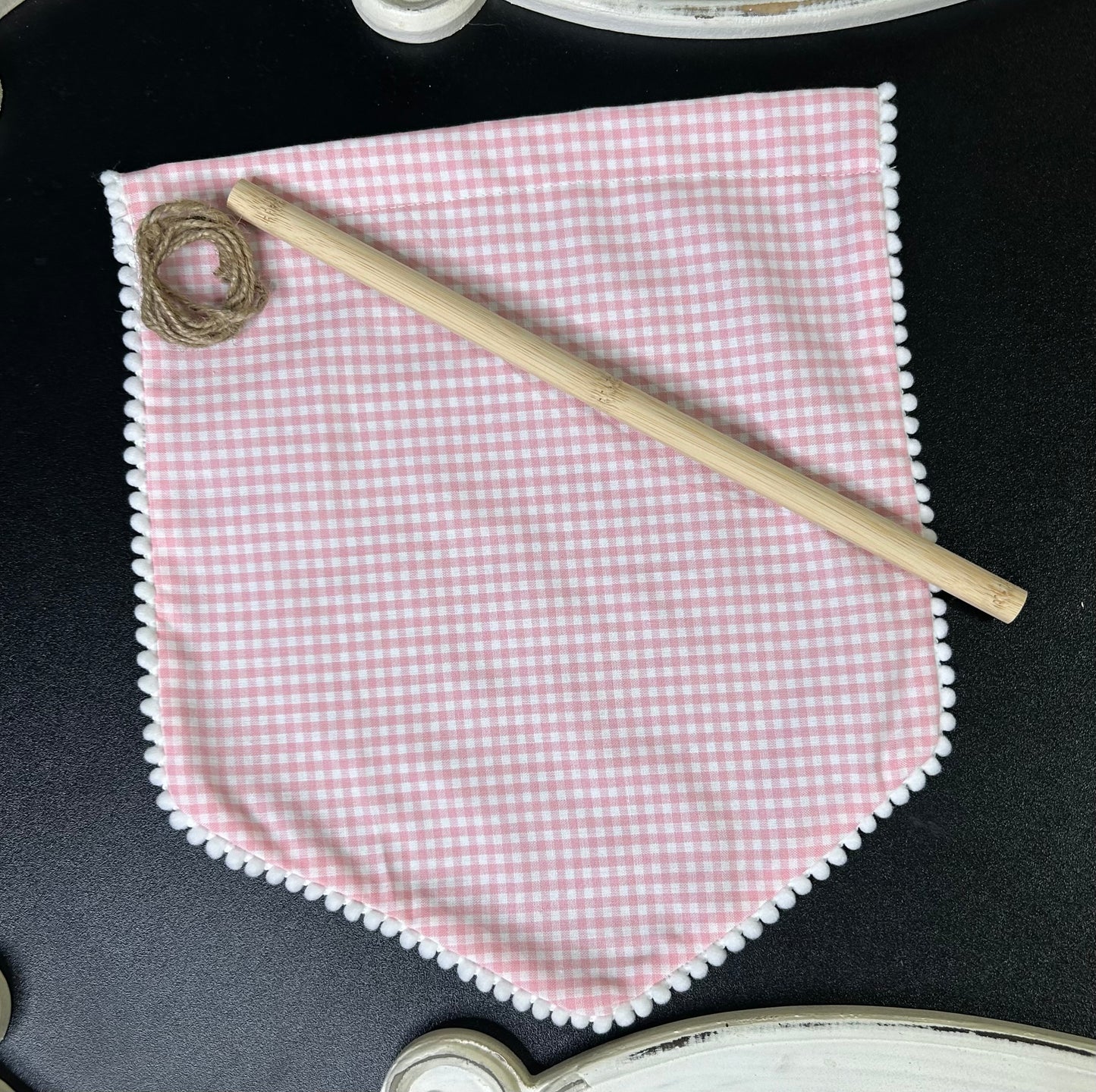 Gingham Cotton Banner with Pom pom