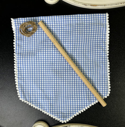 Gingham Cotton Banner with Pom pom