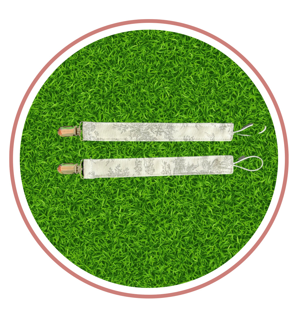 French Toile Pacifier Clips