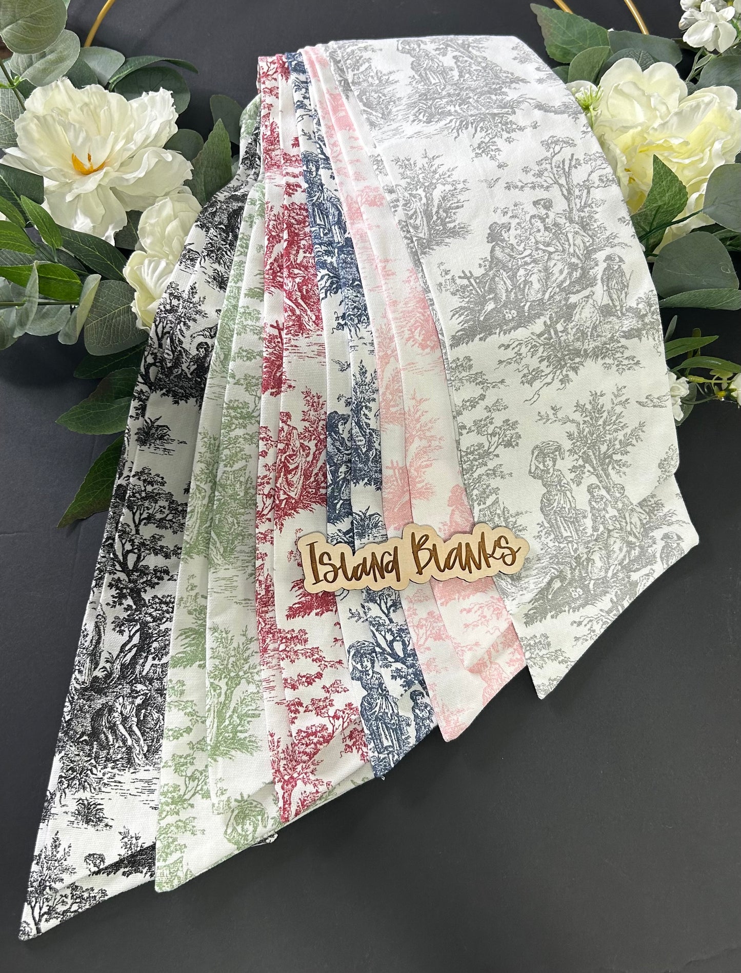 French Toile Cotton Wreath Sash