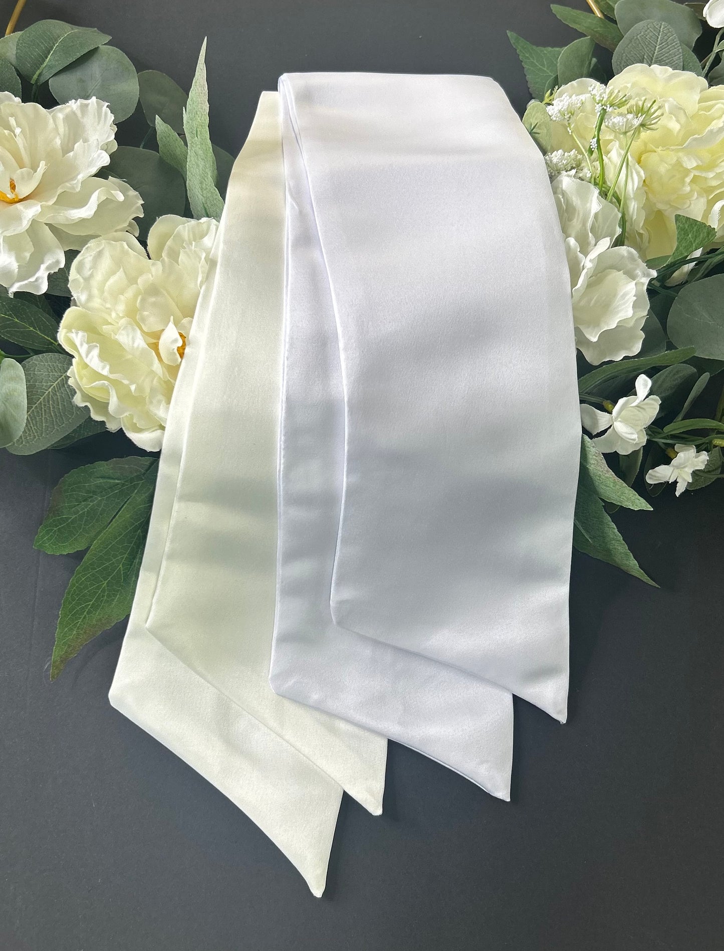 White and Ivory Satin Wreath Sash Blanks