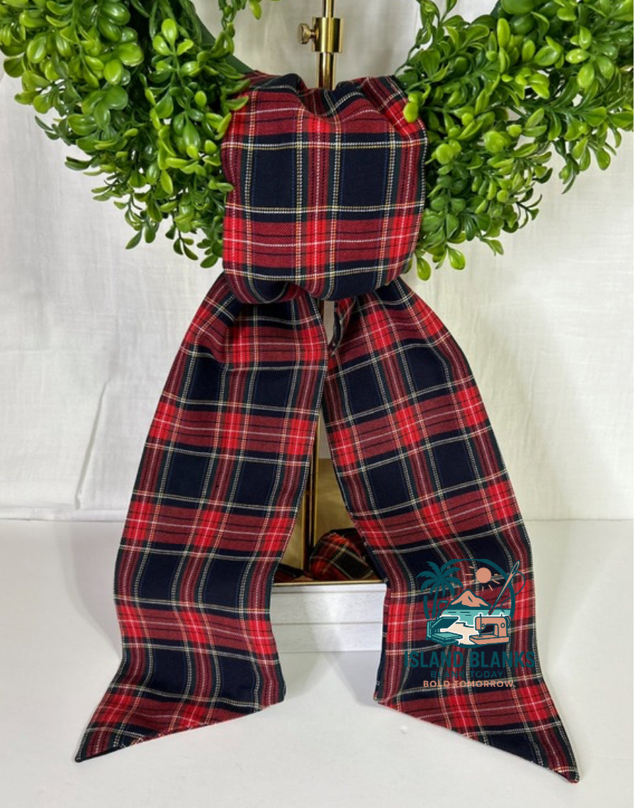 Red and Navy Tartan Cotton Wreath Sash