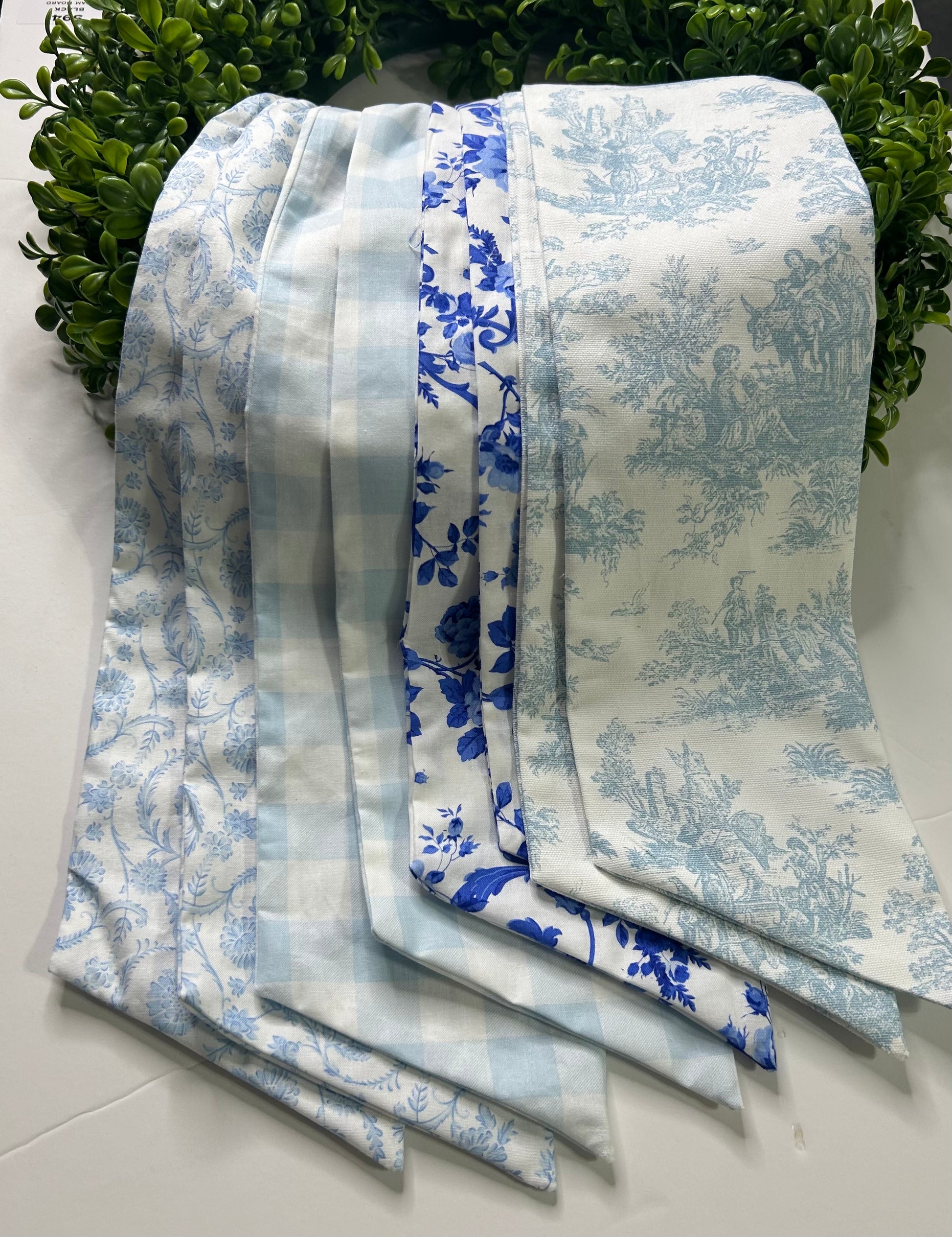 Blue Large Buffalo Plaid Cotton Wreath Sash