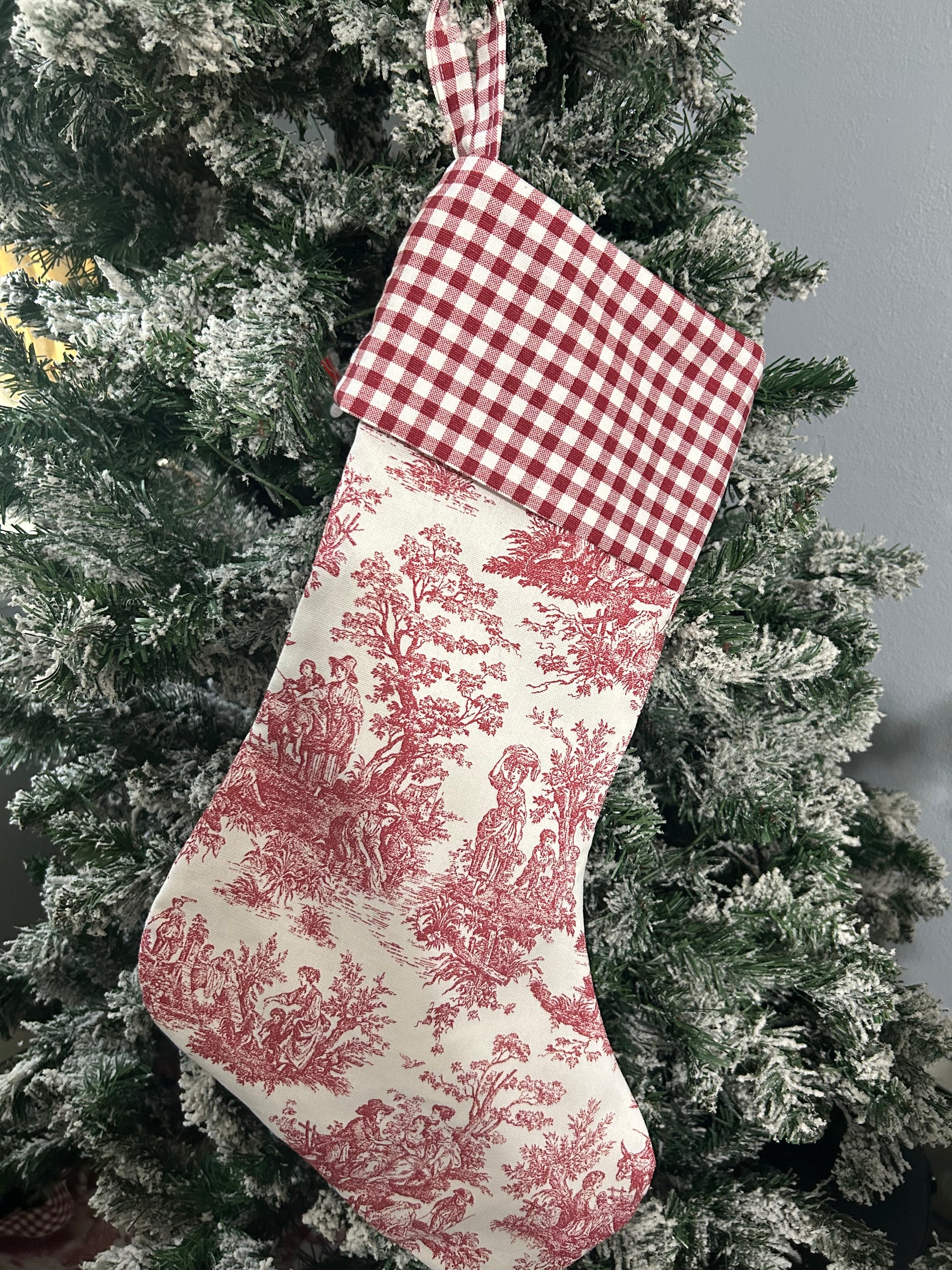 Toile and Gingham Christmas Stocking -Pre Order