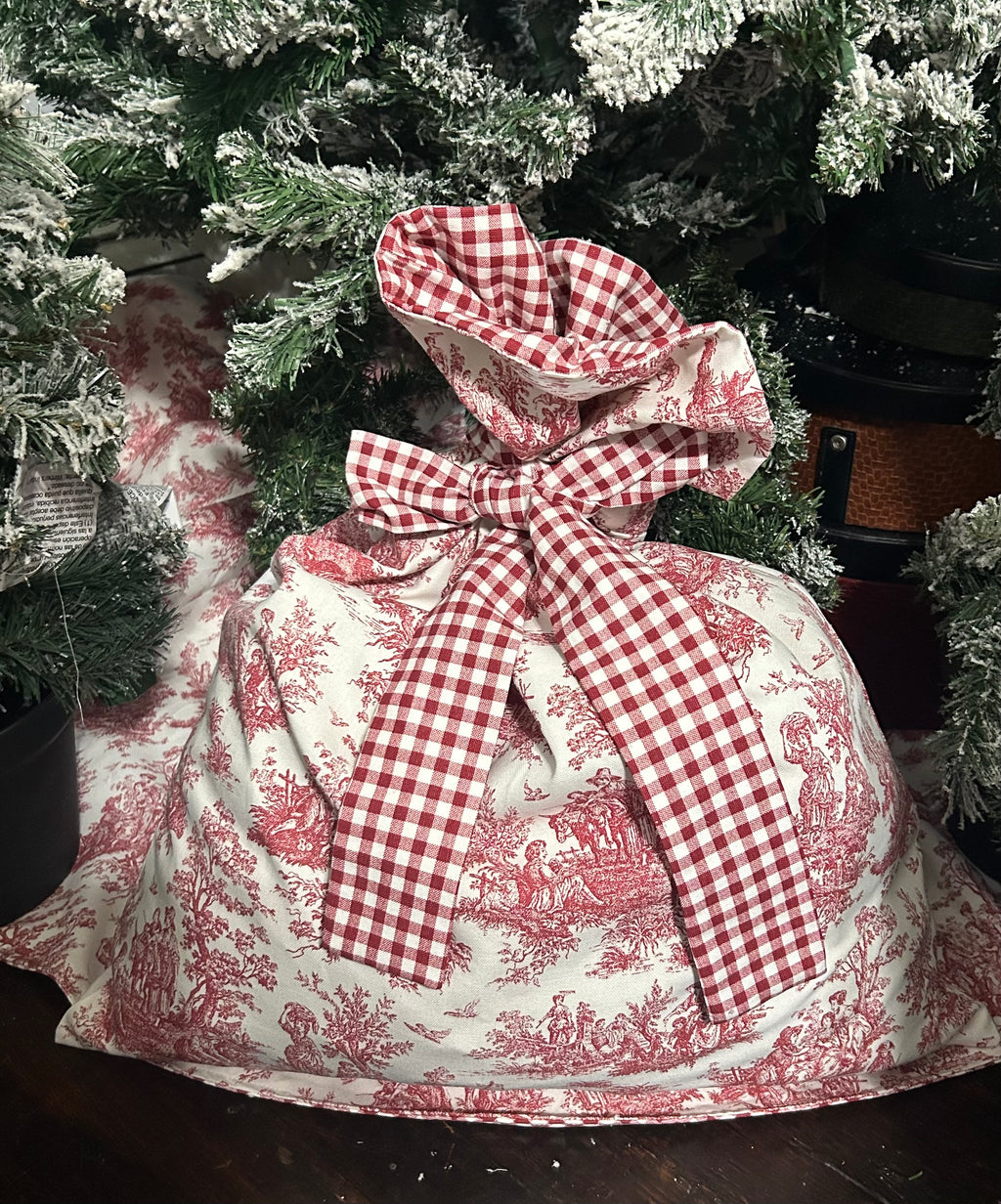 Toile and Gingham Christmas Sack -Pre Order