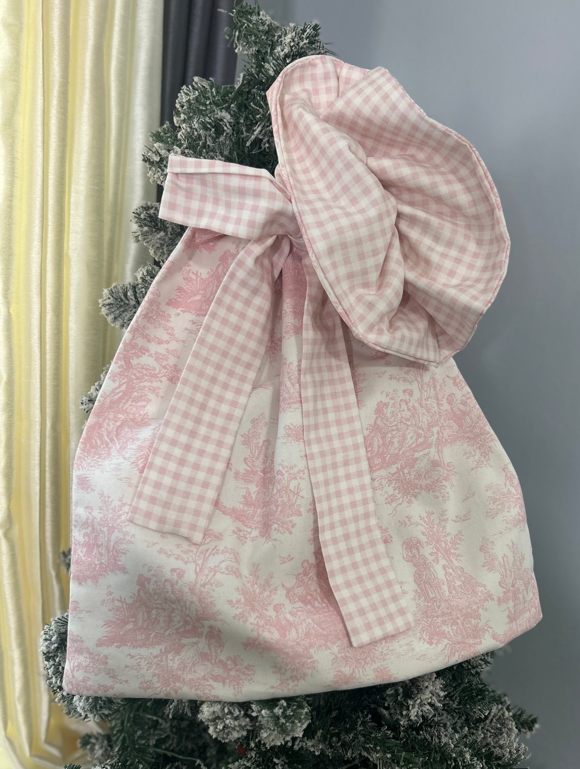 Toile and Gingham Christmas Sack -Pre Order