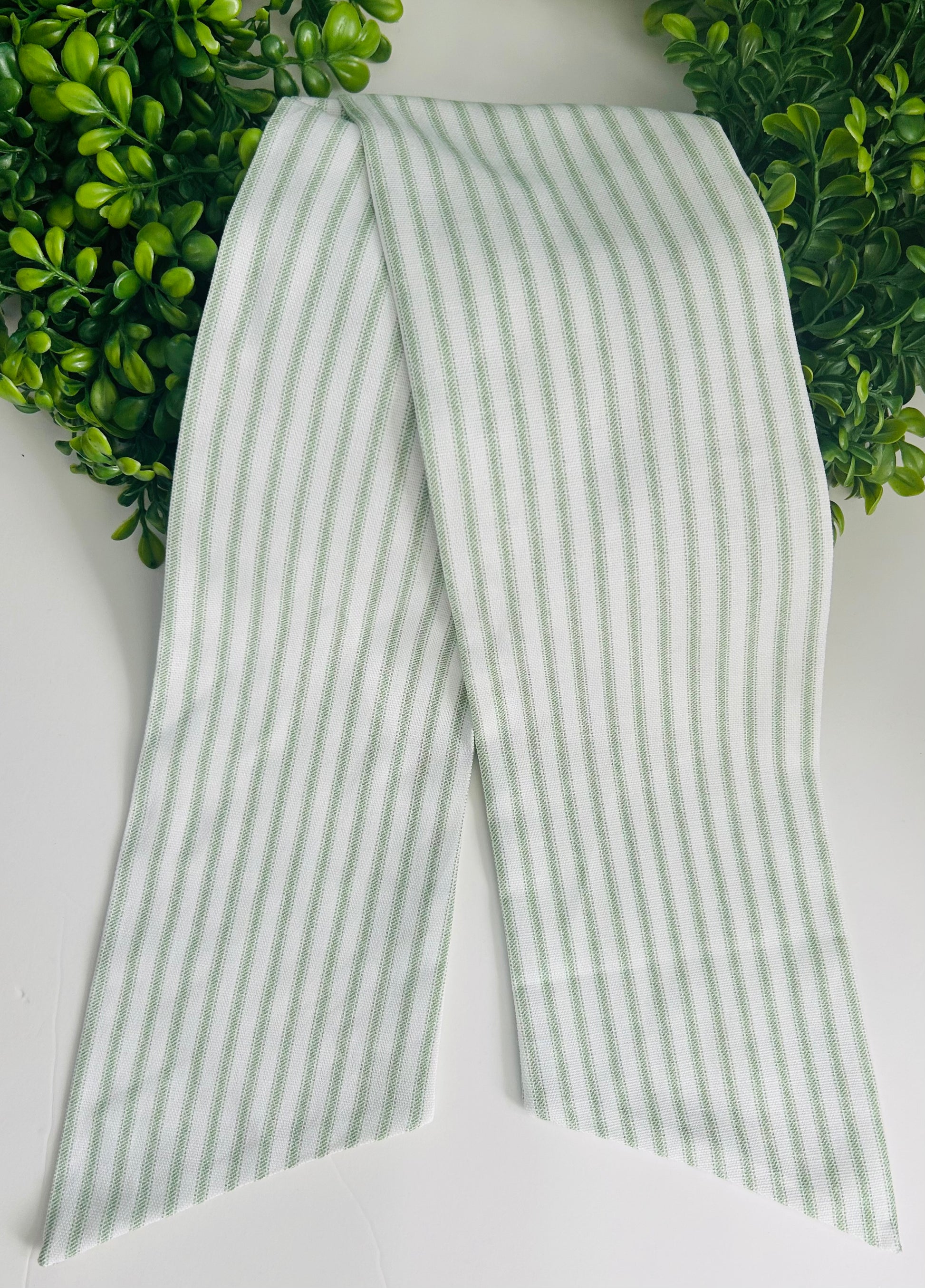 Sage Thin Vertical Stripe Cotton Wreath Sash