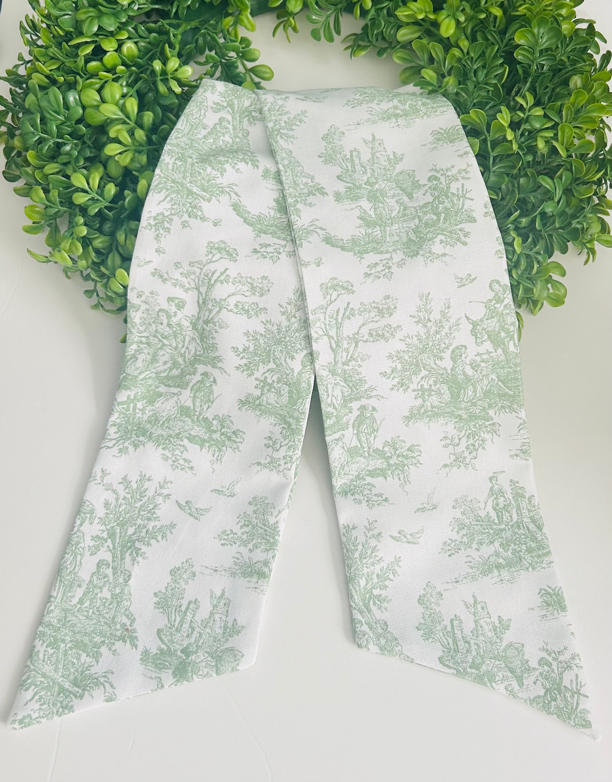 Sage French Toile Cotton Wreath Sash