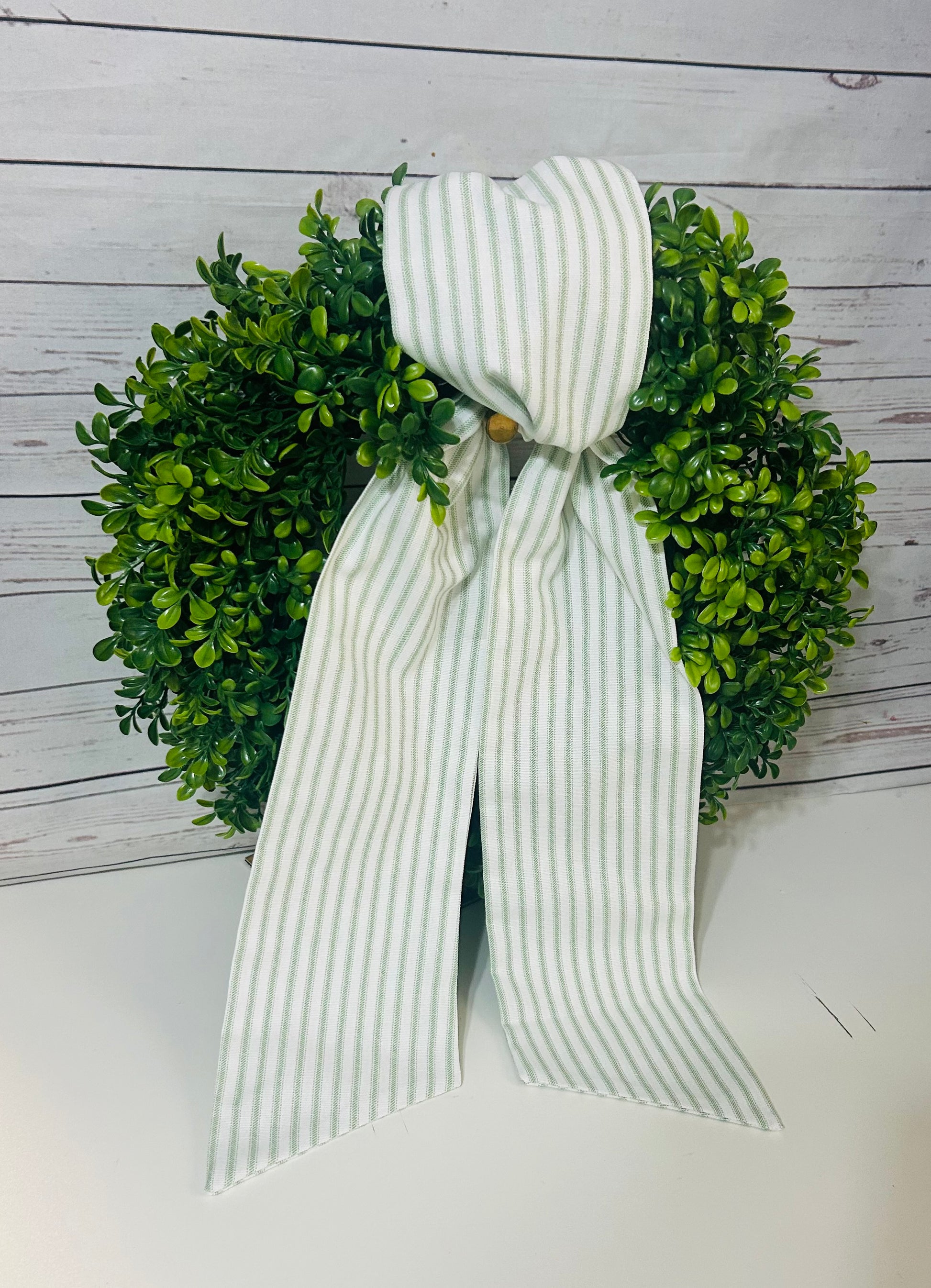 Sage Thin Vertical Stripe Cotton Wreath Sash