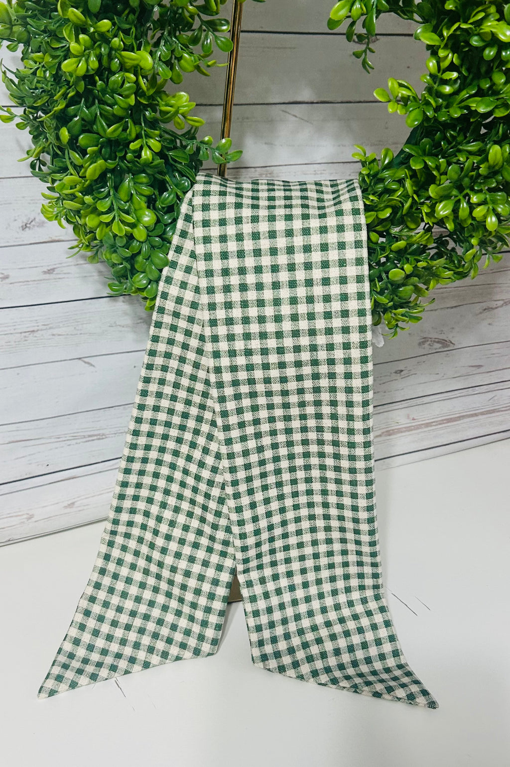 Sage Gingham Cotton Wreath Sash