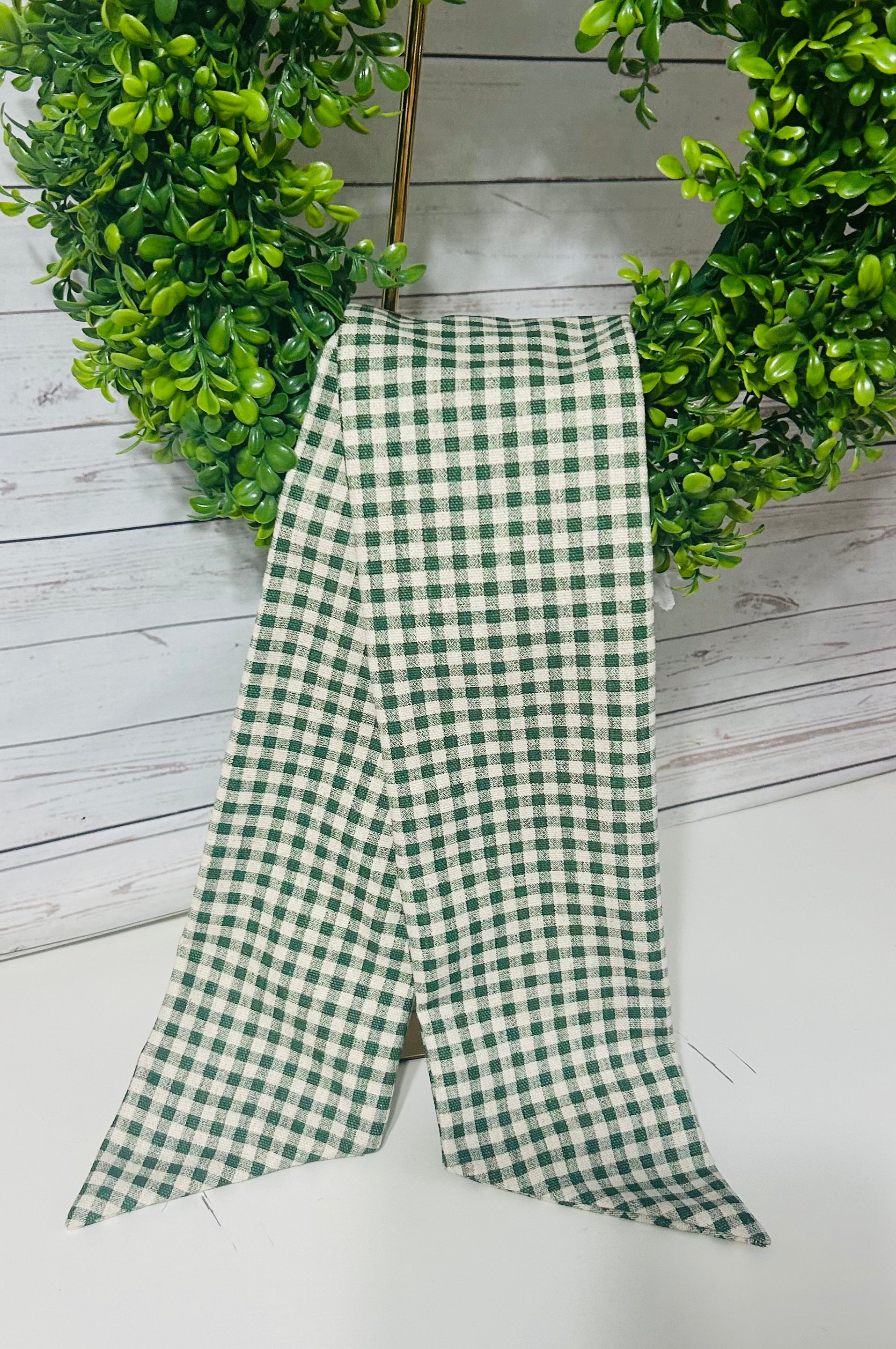 Sage Gingham Cotton Wreath Sash