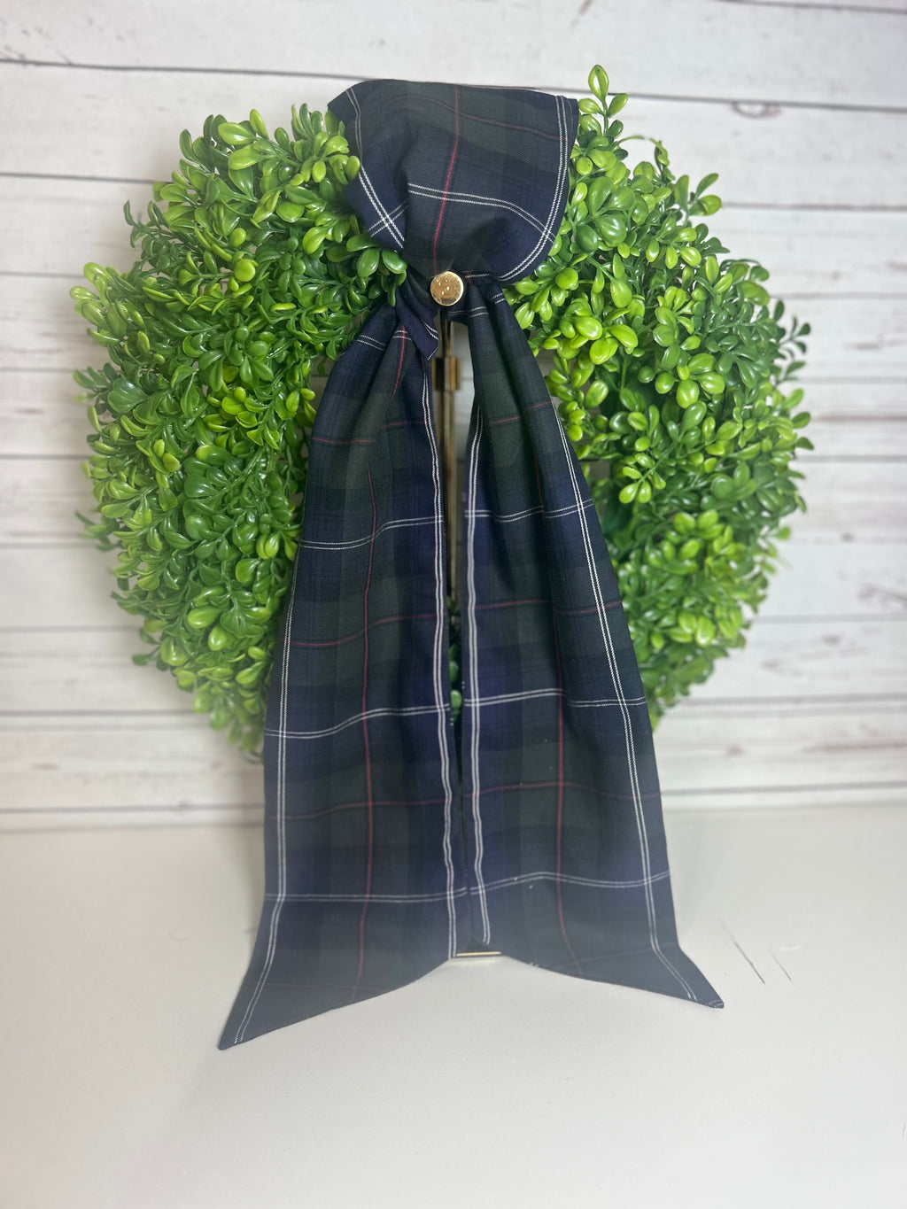 Green Tartan Cotton Christmas Plaid Wreath Sash