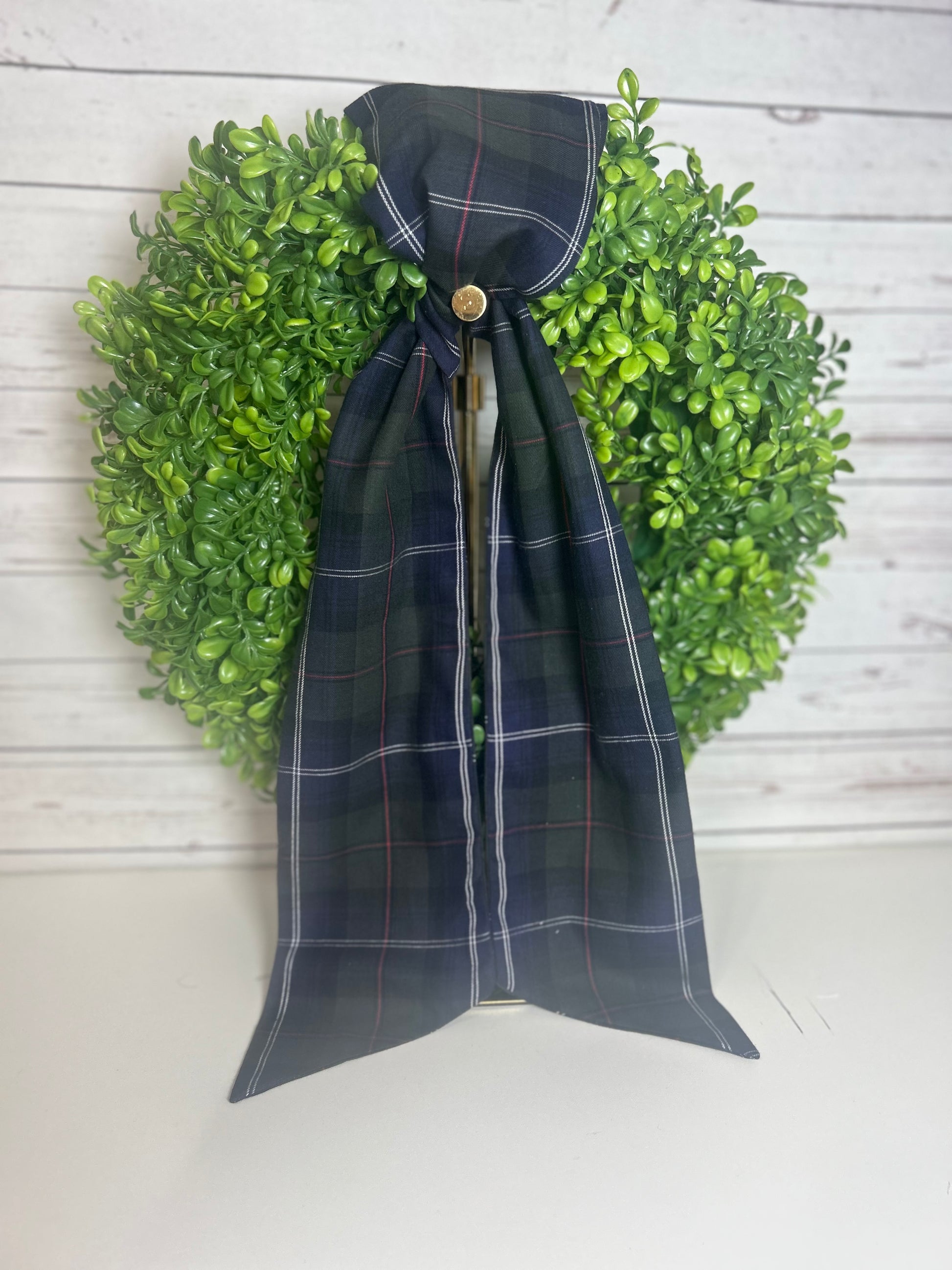 Green Tartan Cotton Christmas Plaid Wreath Sash