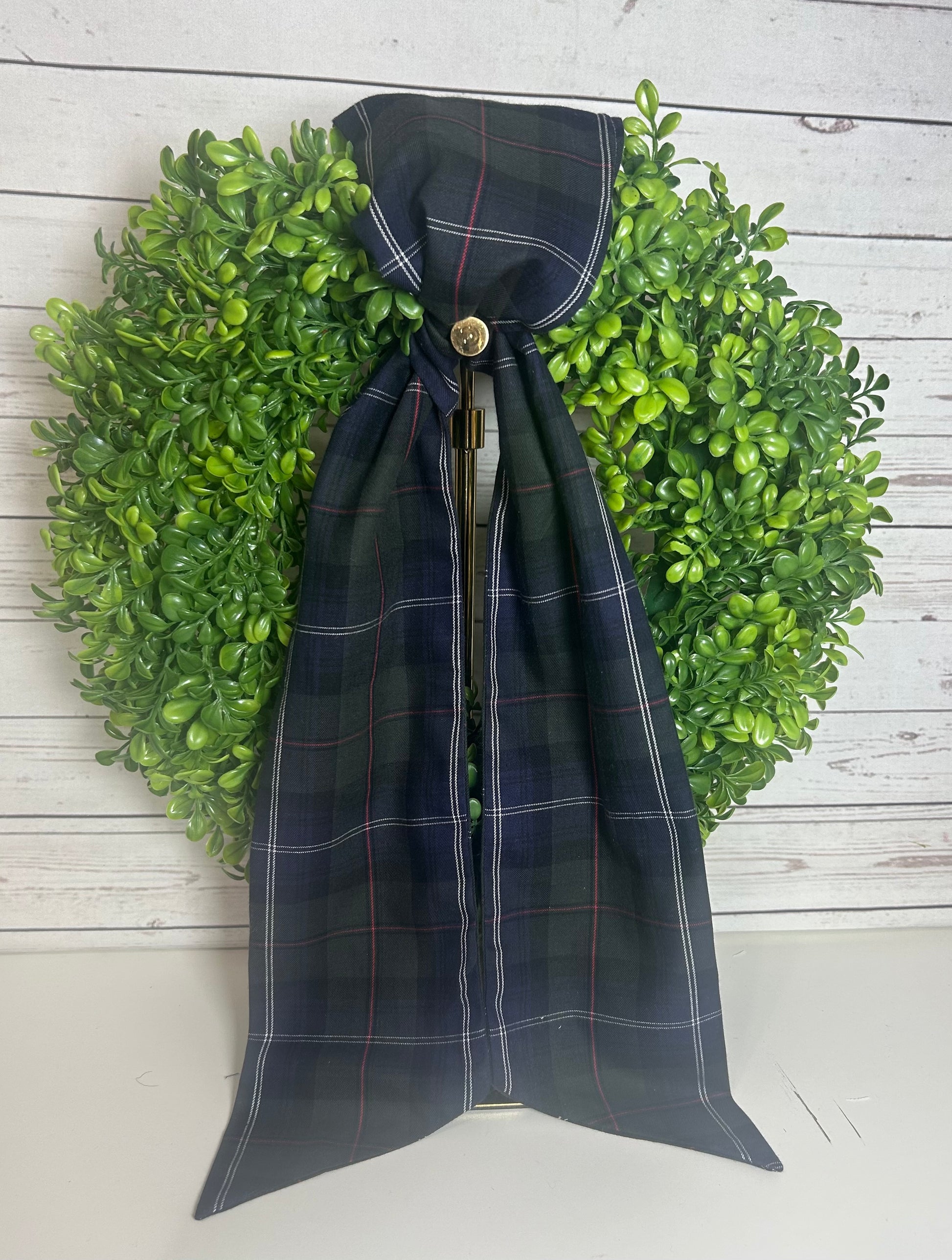 Green Tartan Cotton Christmas Plaid Wreath Sash