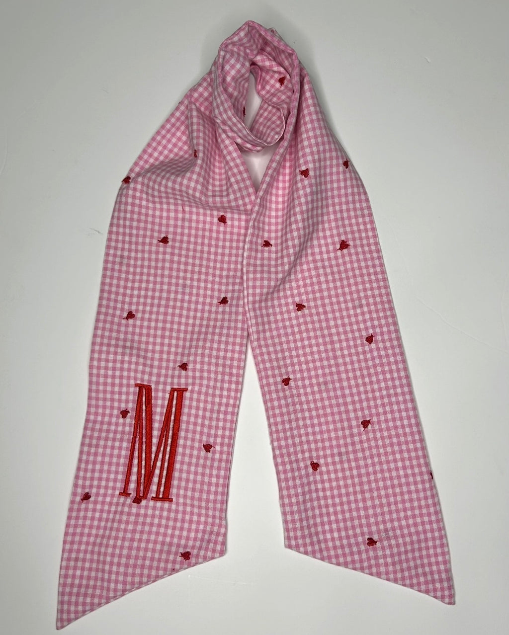 Embroidered Heart Pink Gingham Cotton Wreath Sash Blanks