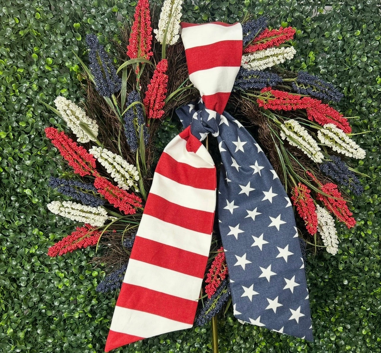 Patriot 4th of July  Stripe and Star Two-Toned Wreath sash