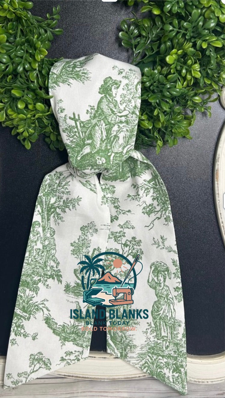 WS Green French Toile Cotton Wreath Sash