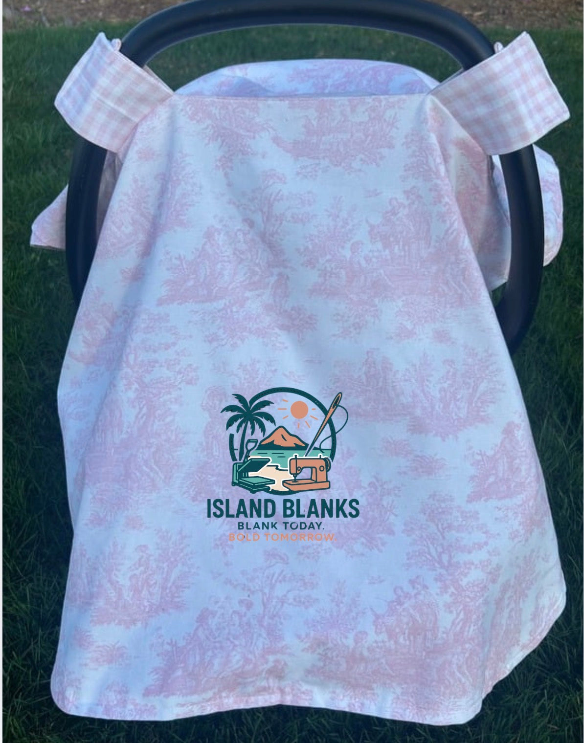 Toile and Gingham Baby Car Seat Canopy