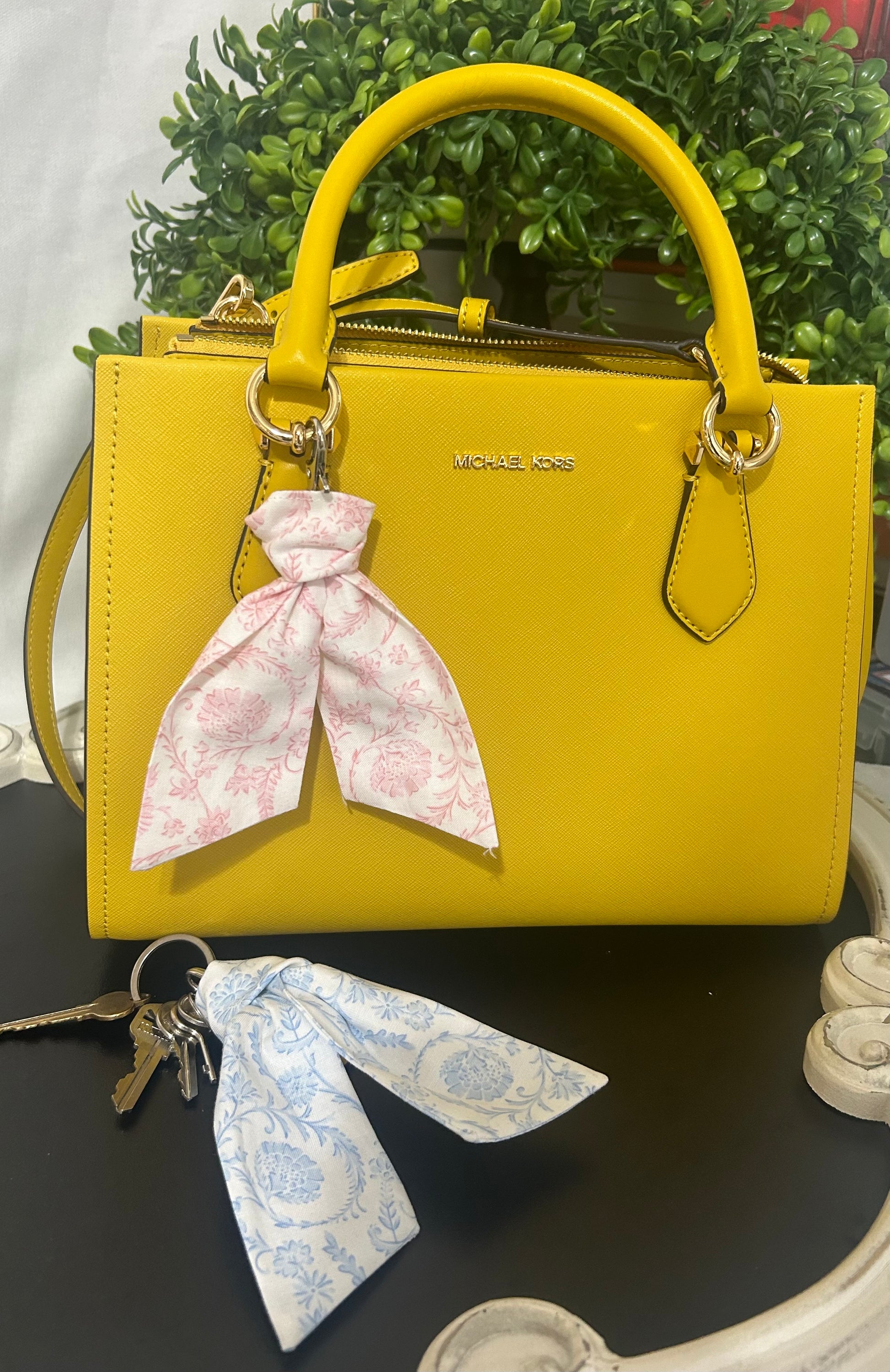 Blue and Pink Chinoiserie Bag Keyring Scarf Sash